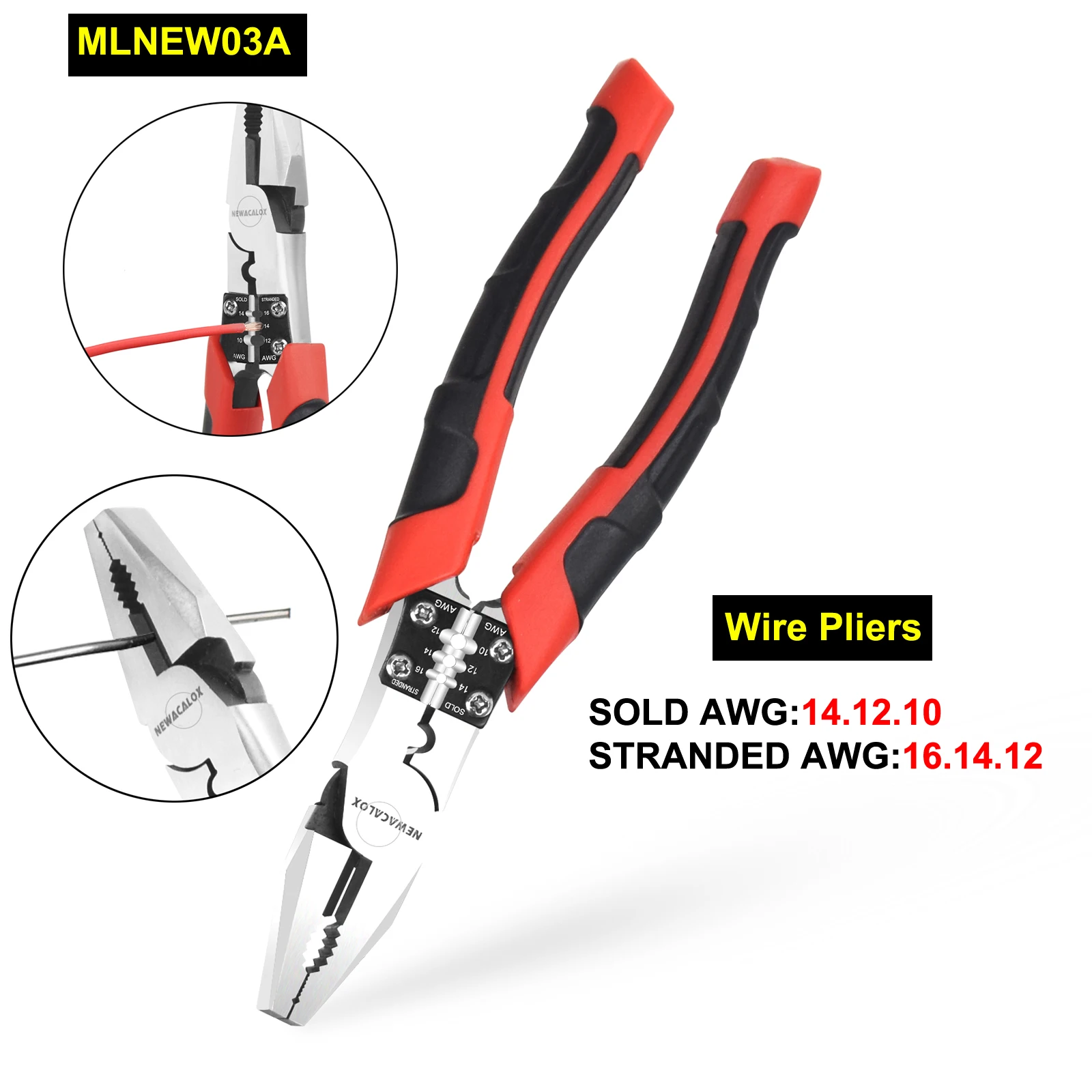 

NEWACALOX 8 Inches Lineman's Pliers Combination Pliers with Wire Stripper/Crimper/Cutter Function Heavy Duty Side Cutting Pliers