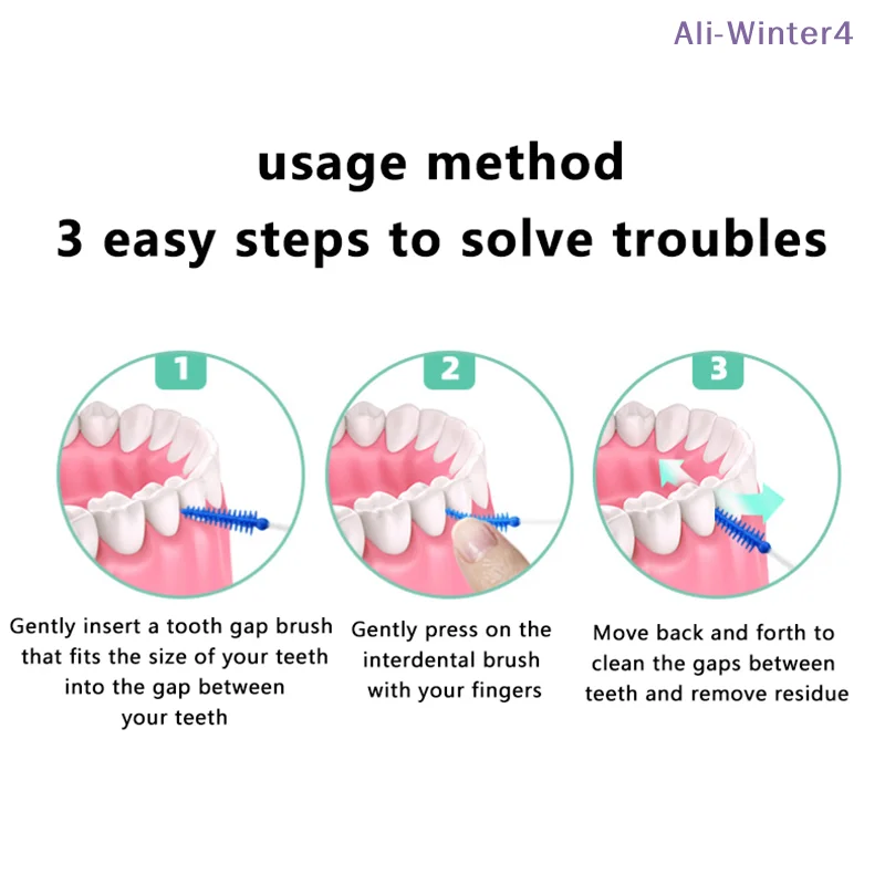 {Summer2} 40개입 치간 실리콘 브러쉬, 치아 사이에 걸리는 끈이 달린 이쑤시개 브러쉬, 구강 청소 도구