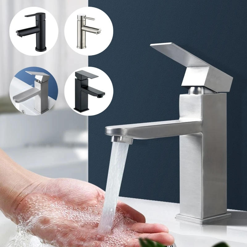 

Basin Sink Bathroom Faucet Deck Mounted Hot Cold Water Basin Mixer Stainless Steel Taps Kitchen Lavatory Sink Faucet Crane