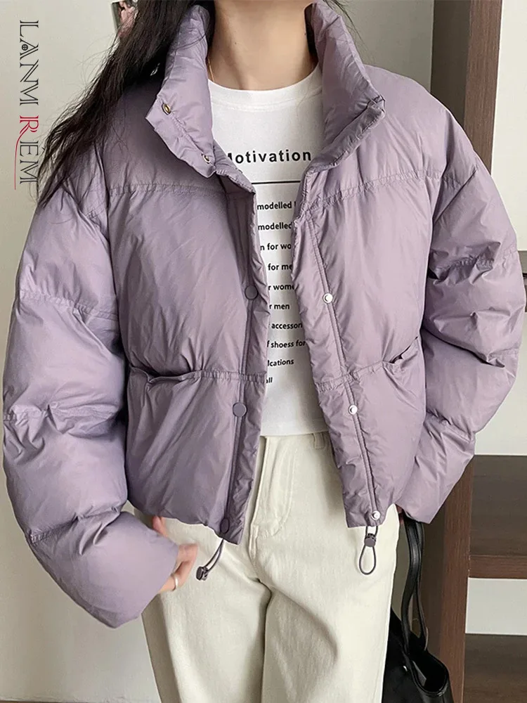 

[LANMREM] Casual Loose Down Jackets For Women Stand Neck Single Breasted Thick Warm Outwear Female 2023 Winter New 26D7408