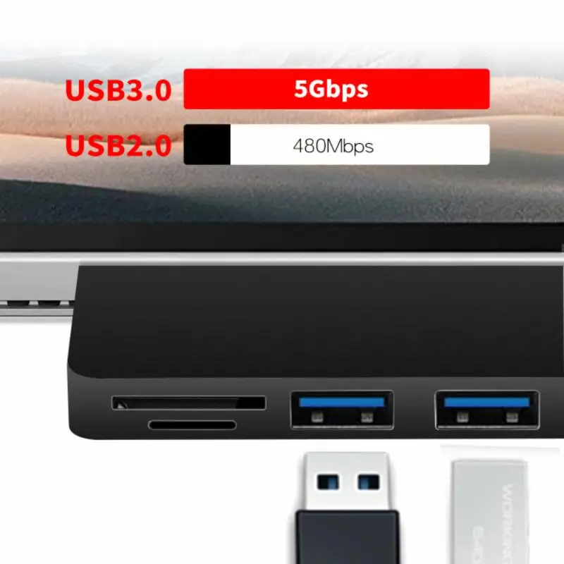 휴대용 다기능 USB 3.0 허브 분배기, 노트북, 휴대폰 데이터 전송, 노트북 액세서리, 공식 스토어, 5gbps