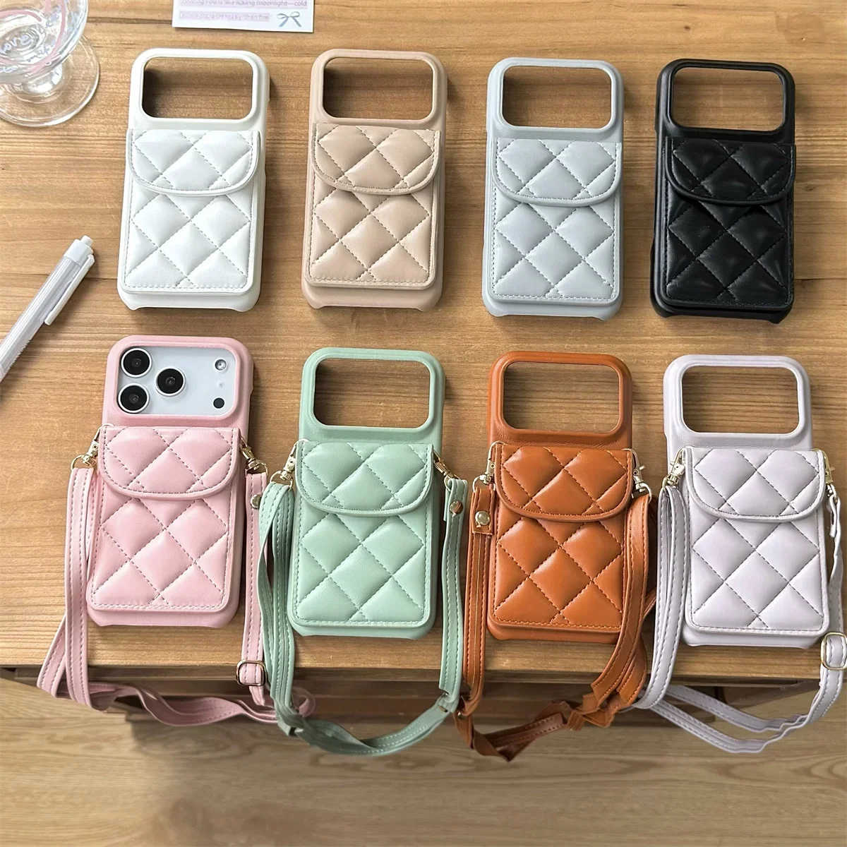 Elegant Crossbody Lanyard Phone Case with Leather Wallet Card Holder
