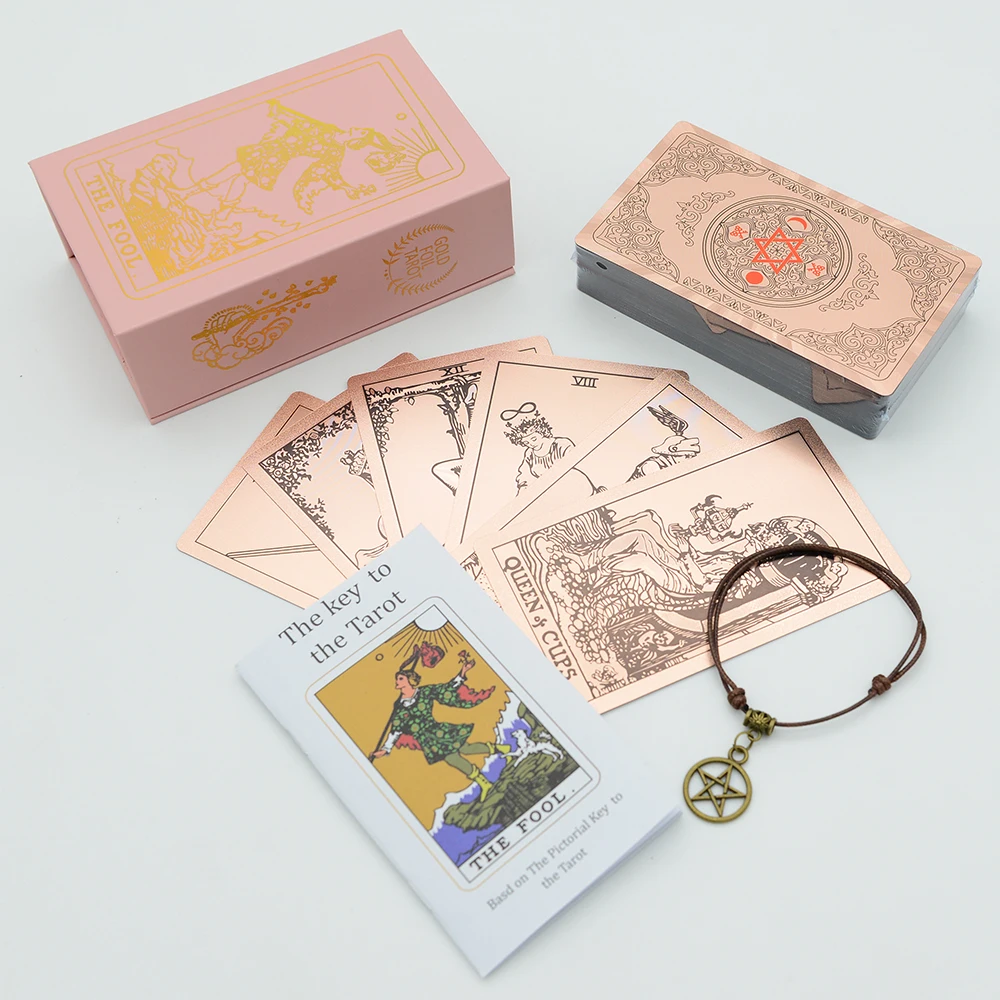 Mysterious Rose Gold Foil Tarot PVC Table Games Divination Card Gift Box Set Powder Box Stamping Waterproof Paper Manual new rose gold foil tarot pvc tabletop game divination card gift box set powder box stamping waterproof paper manual