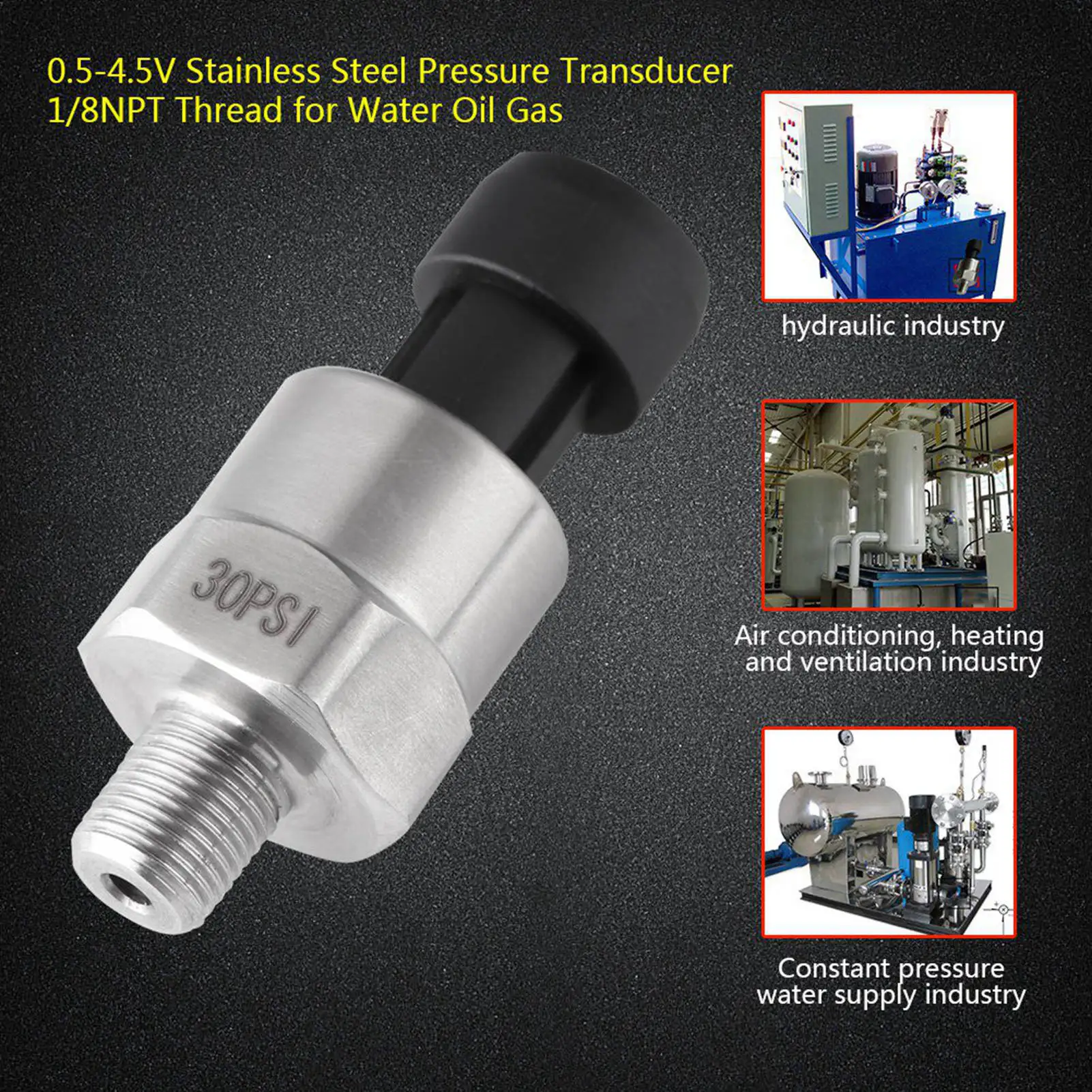 1/8NPT Thread Stainless Steel Pressure Transducer Sensor for Oil Fuel Air Water