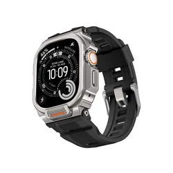 Enhanced Protective Metal Case and Strap for Apple Watch - Drop Resistant Armor Design (Black Silver)