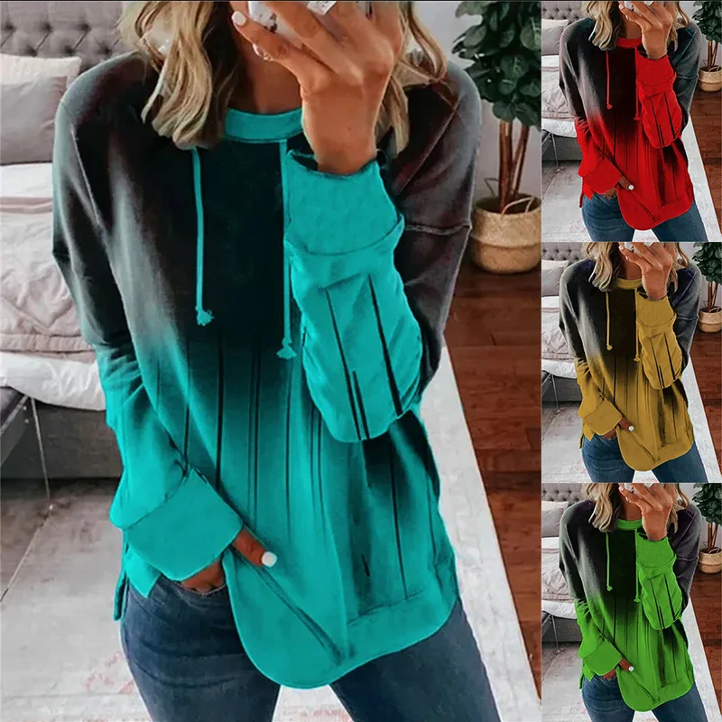 

Autumn And Winter 2022 Women's New Pullover Round Neck Loose Top Fashion Gradual Color Print Casual Plus Size T-Shirt