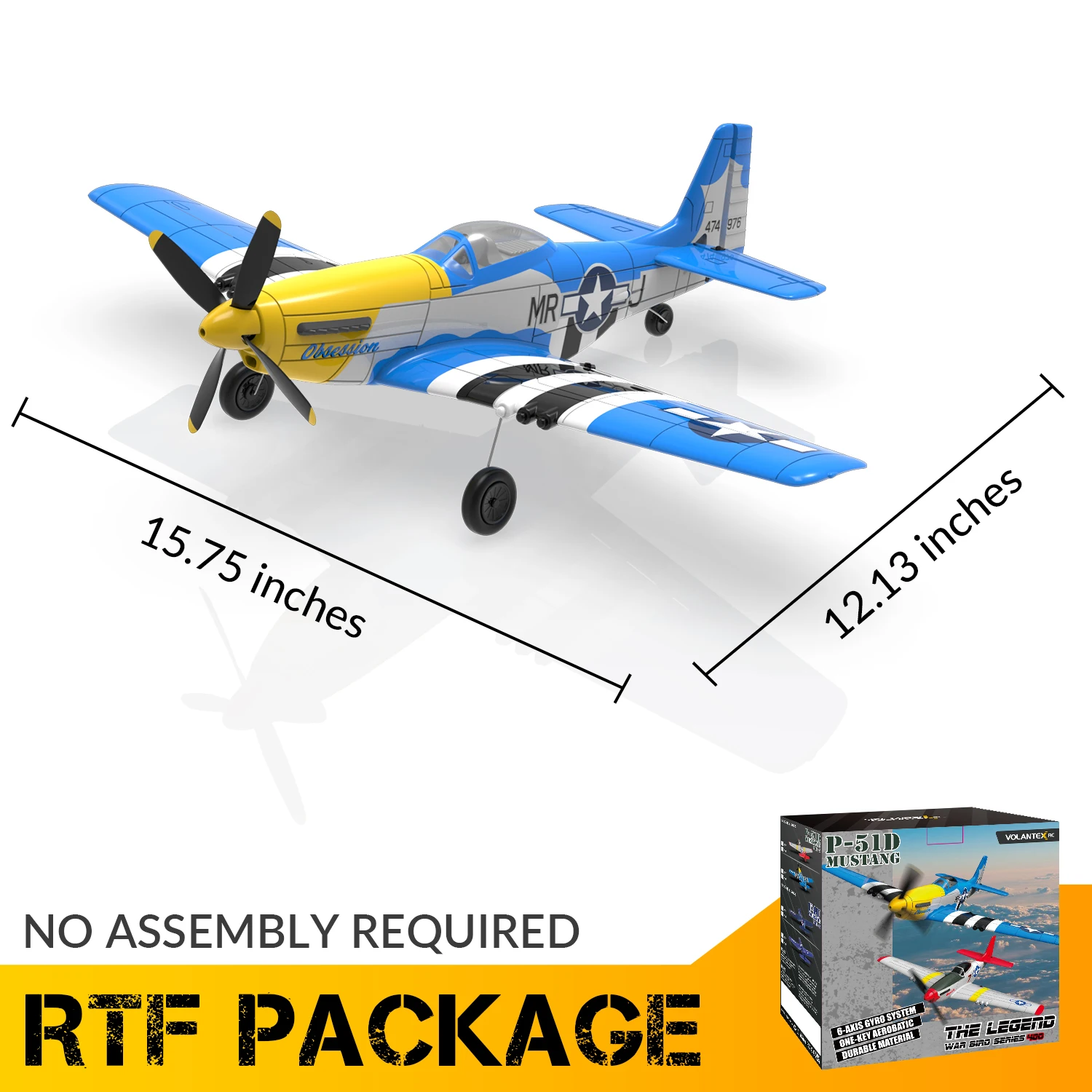 Volantex rc 761-5 P-51 P51D Mustang 400mm Wing Span 2.4G RC Plane Aircraft RTF 6-axis Stabilizer System and One-key Aerobatic 4