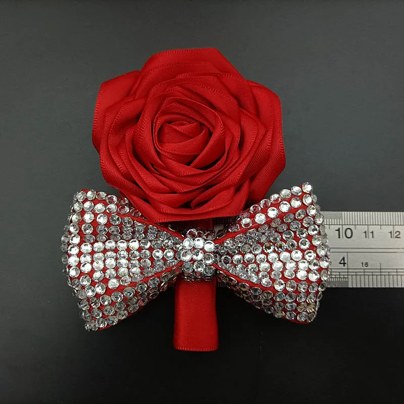 Herren-Hochzeits-Bogen-Brosche, originelles Design, handgefertigter Schmuck, Geschenk, High-End-Business-Anzug, Accessoires, Strasssteine, Anstecknadeln – Detail 3
