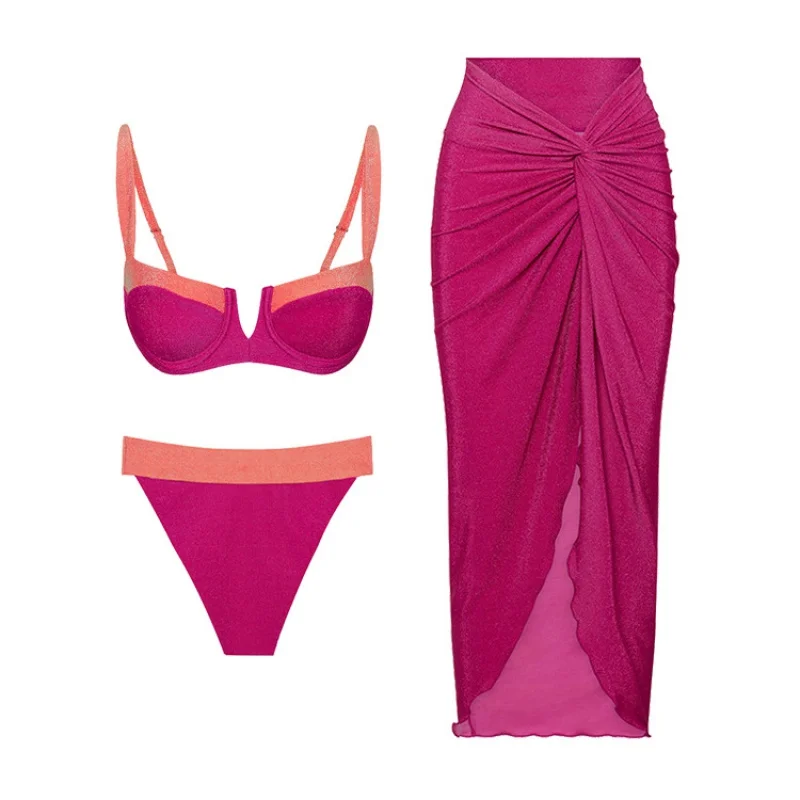 2024New Push up Bikini Sexy High WaistbikiniSplit Swimsuit Set Wholesale Chiffon Dress