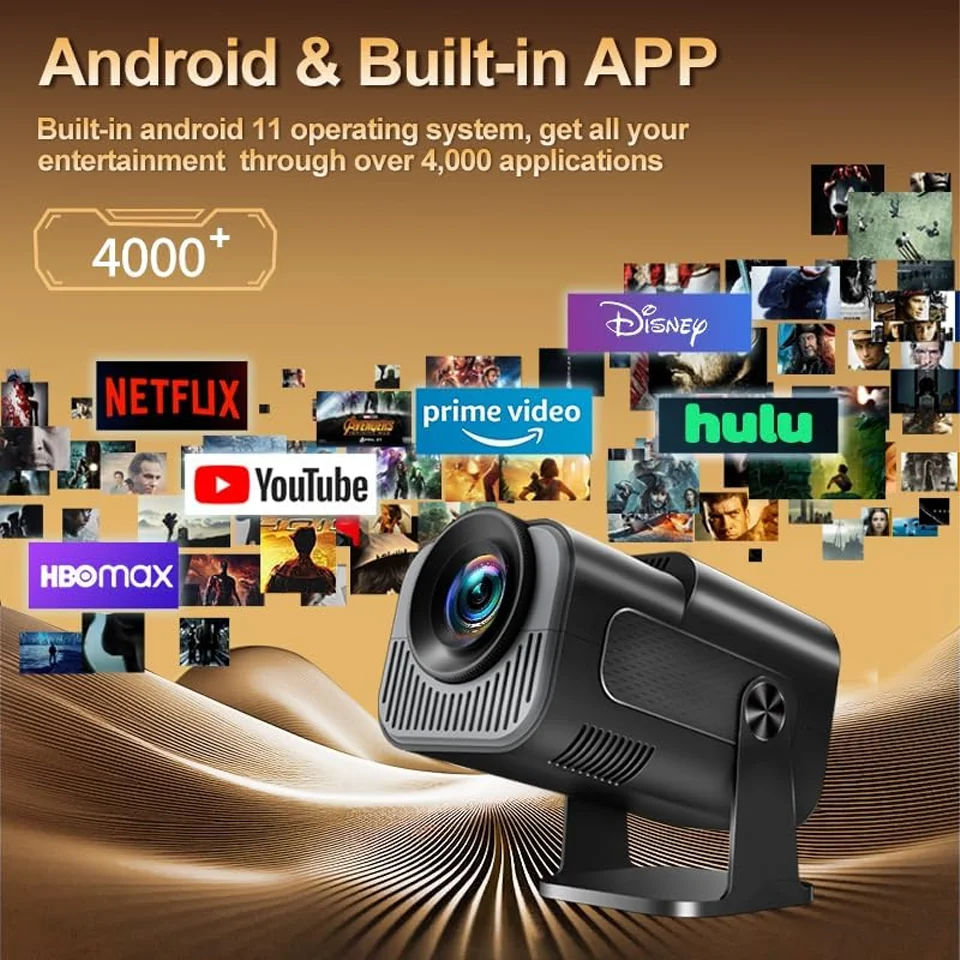 KaiAqua HY320 Mini Native 720P Android 13 4K Projector 300ANSI Wifi6 BT5.2 Cinema Outdoor Portable 180&deg; Rotable Projector portable projector,wifi projector,4k hd projector