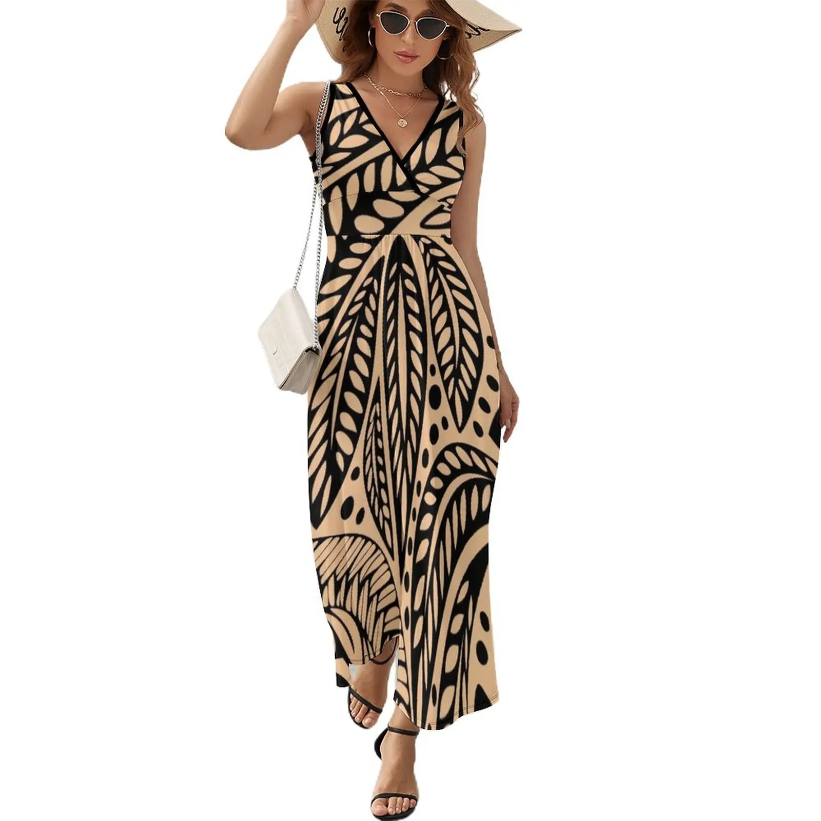 

Light skin colored retro colored Hawaiian Polynesian tribal floral tattoo design Sleeveless Dress summer clothes