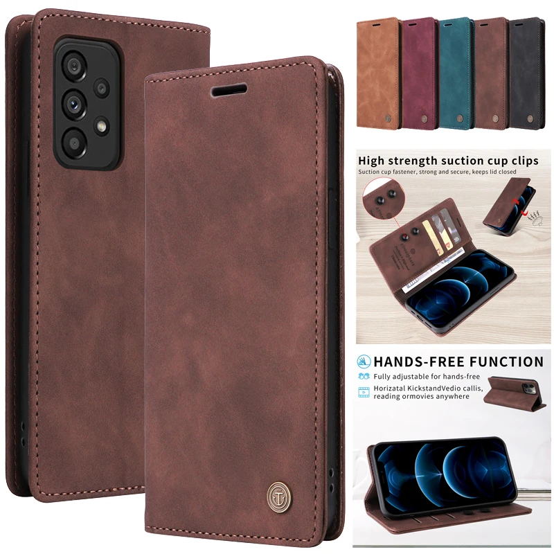 Retro Matte Luxury Flip Wallet Case - Solid Colors Leather Phone Cover