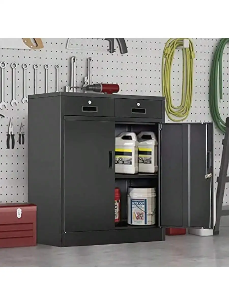 CMY Metal Storage Cabinet Locking Storage Cabinet with Two Drawers 36" H Steel Cabinet with Adjustable Shelf for Office 5