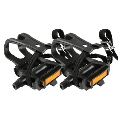 Enhanced Spin Bike Pedals with Toe Clips and Straps (WHITE)