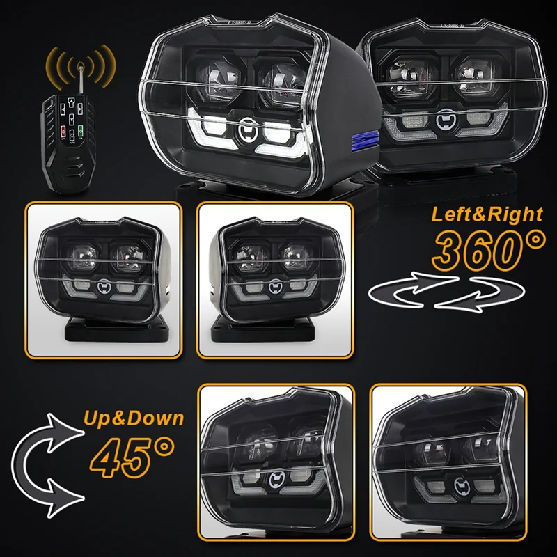 360 Rotate Remote Control Search Light Spotlight For Marine Boat High Brightness Off Road Vehicles