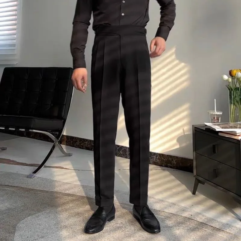 CHOKMAR Pantalon Classique Pour Homme Gurkha Naples Italien Style Argent Ancien, Sans Ceinture Requise, Pantalon Habillé Taille Haute, Noir, 36W X 30L