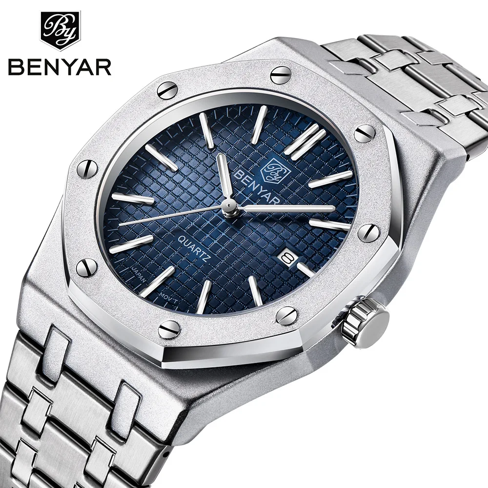 BENYAR 5156 Men's Quartz Watches and B Top Brand Fashion Simple Waterproof Night Glow Date Quartz Watch for Men