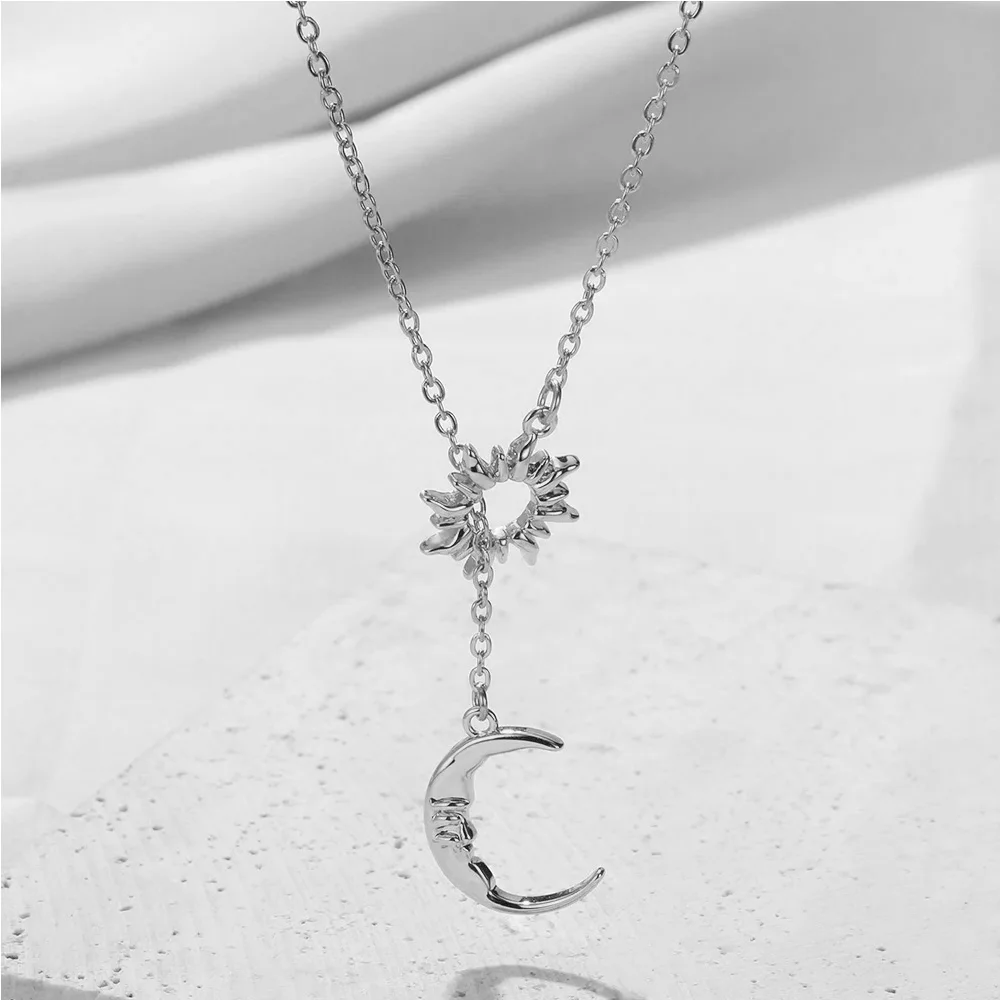 Stainless Steel Necklaces Sun Moon Pendant Clavicle Chain