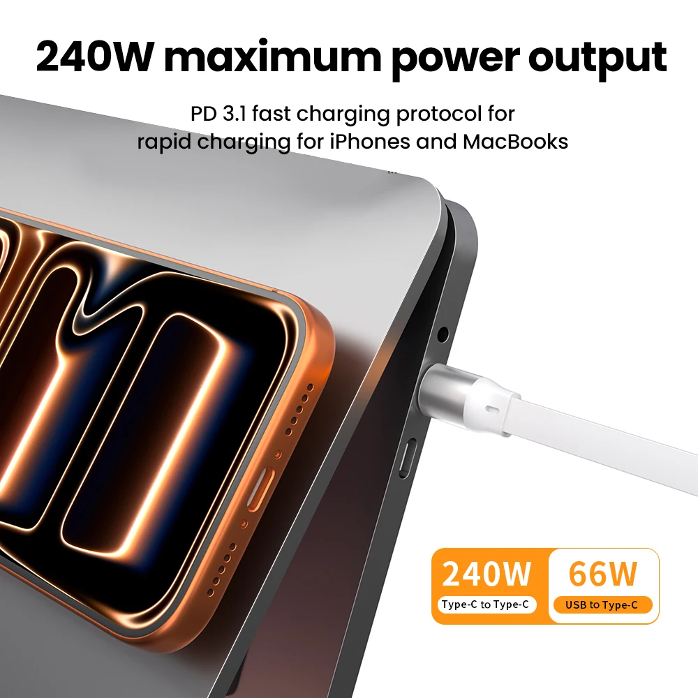 2 in 1 PD 66W/240W 고속 충전 USB C 케이블, 접이식 USB 타입 C to USB C 데이터 케이블 (아이폰17 카플레이 노트북 데이터 케이블 1M)