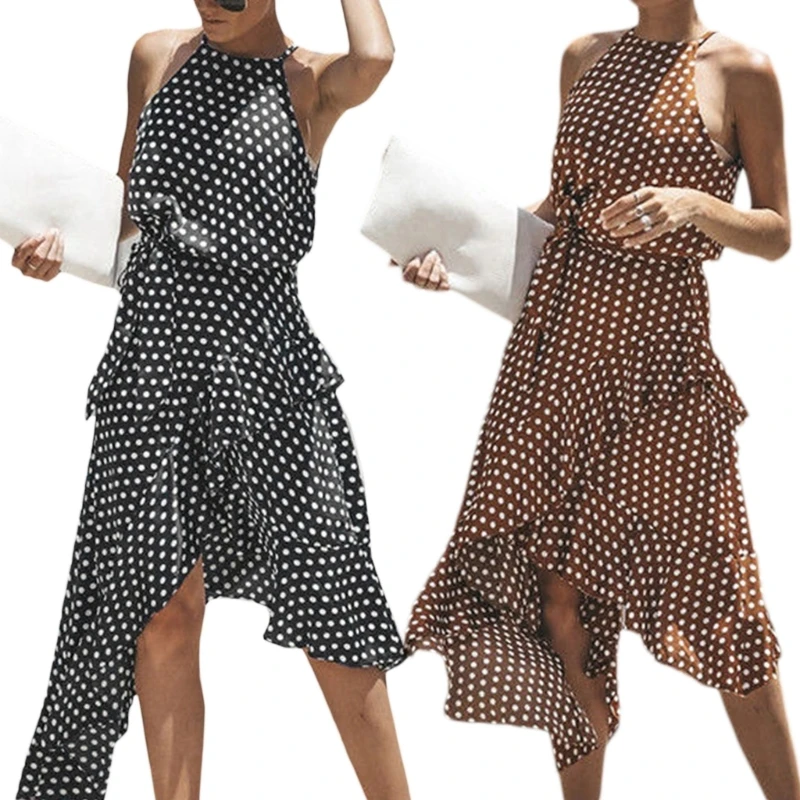 

Женское платье в горошек, без рукавов, с лямкой на шее