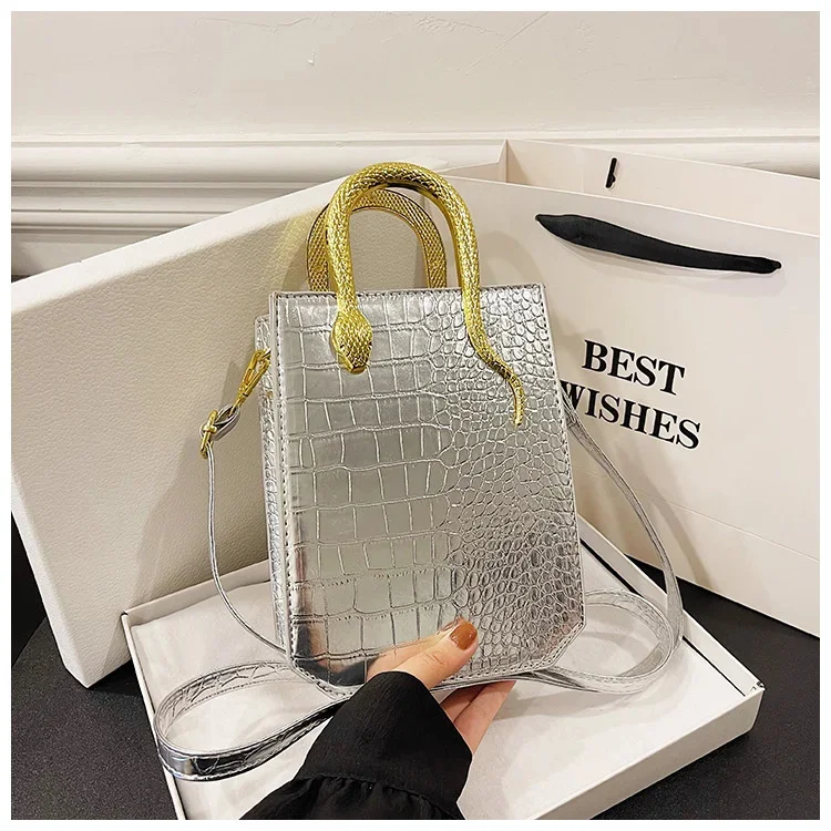 Elegant Crocodile Pattern Shoulder Bag Small Square Tote Handbag_voghion.com