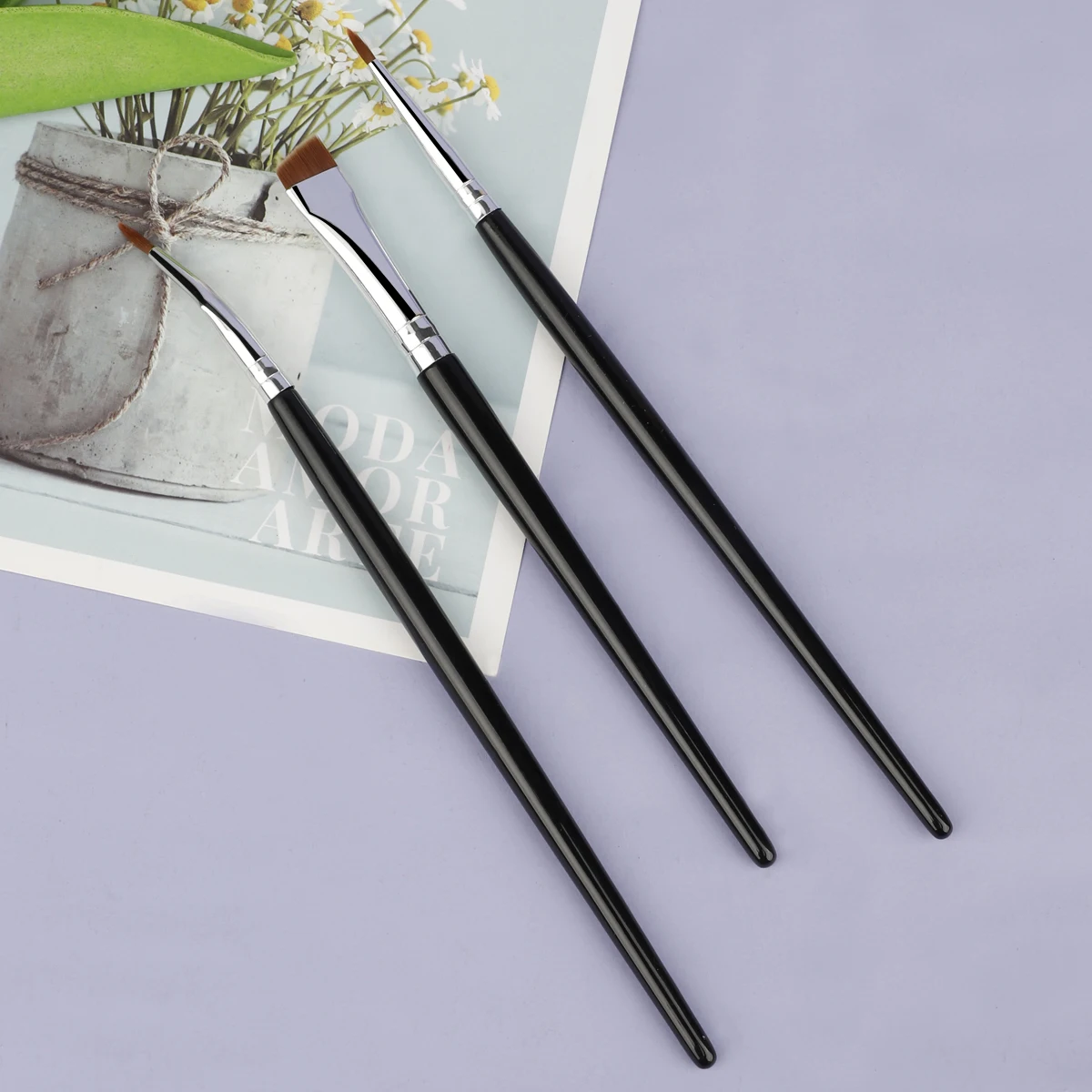 3pcs Eye Makeup Brush Ultra Fine Eyeliner Brush Set, Including Straight, Angled, Bent Tip, Suitable For Makeup 6