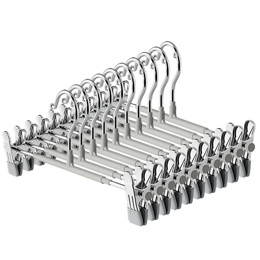 10PCS Metal Trouser Hanger with Adjustable Clip Clothes Hanger Non Slip Pant Hangers Heavy Duty Saving Space Stainless Steels 2