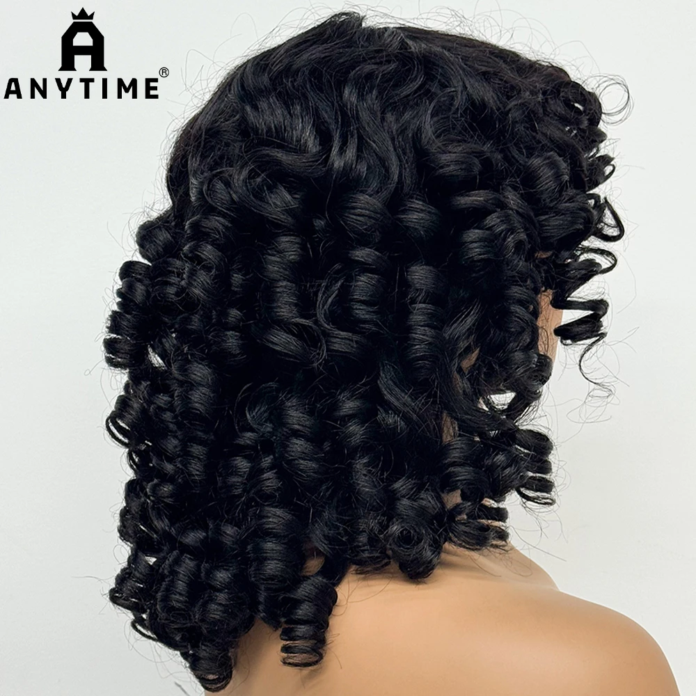 300% Density Loose Bouncy Curly Wig with Bangs Big Wavy Fluffy Loose Curly Wigs Full Machine Made Soft Hair Wigs for Black Women