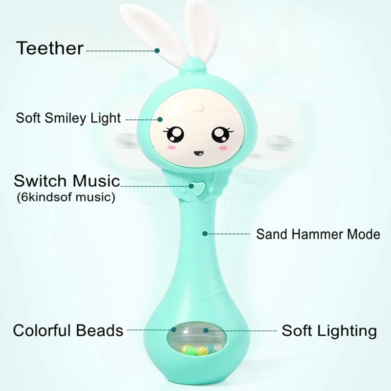 Music and Shine Rattle Toys Rabbit Intelligent Baby Rattles Smart Bunny Smarty Media Smart Shake Newborn Early Educational Toy - Bilde 5
