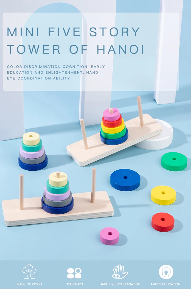 Wooden Tower Of Hanoi Teaching Aids For Infants And Young - Temu