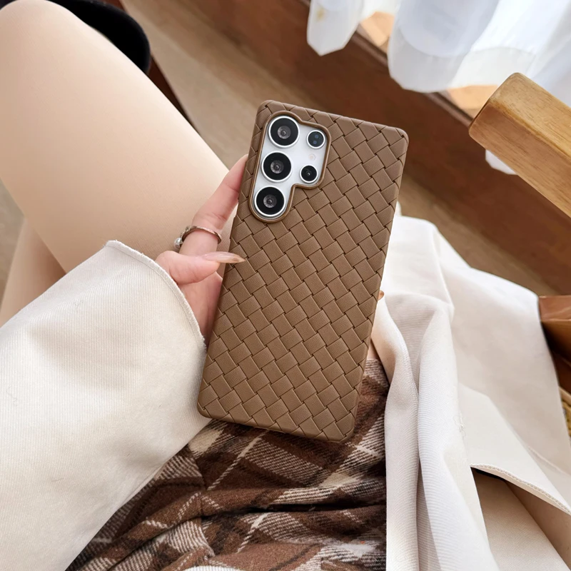 Premium Solid Color Woven Soft Leather Anti-Fall Cooling Back Case Cover