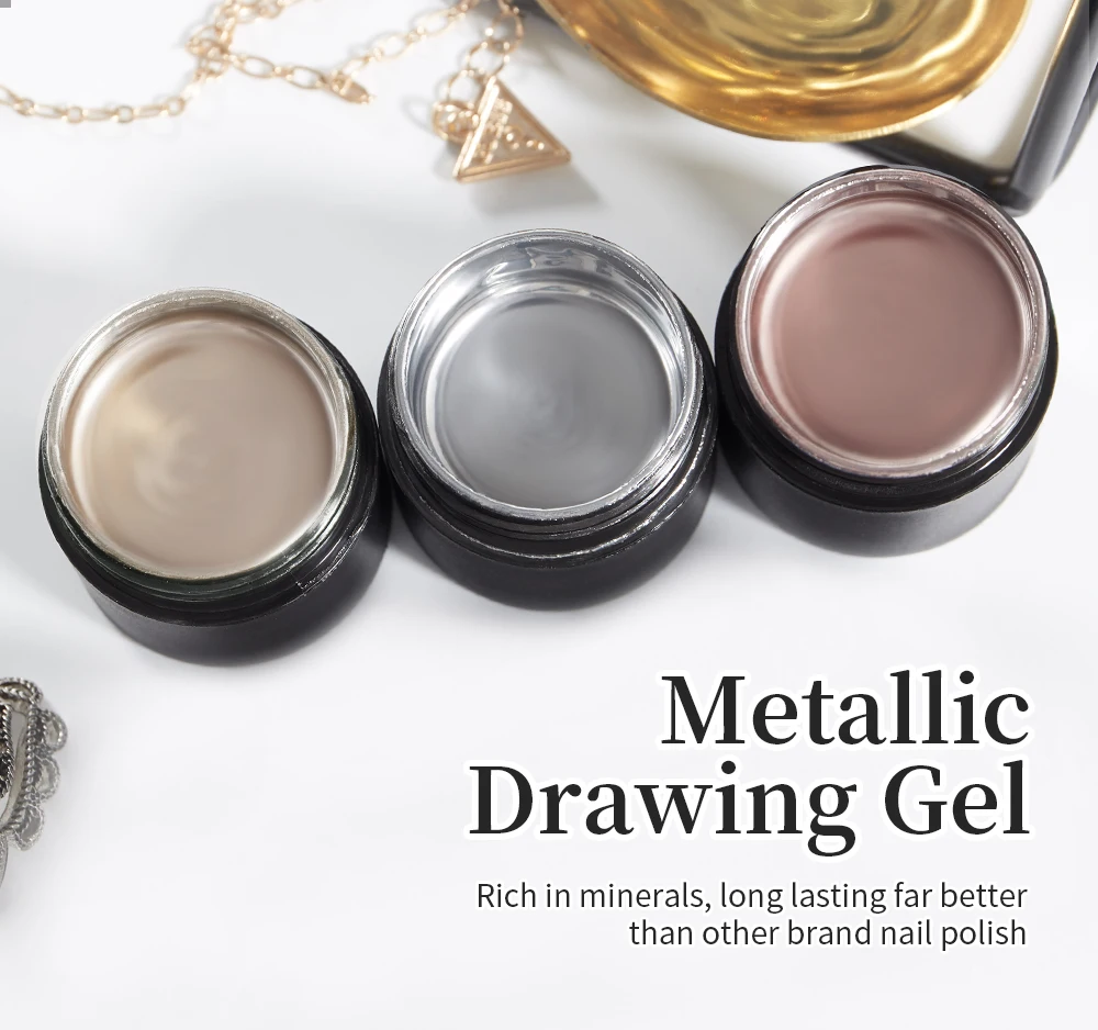 Description Picture 2 of itemPUENTE Metallic Painting Gel Polish For Nail Art Soak Off Gel Nail Polish 5ml Gold Silver Mirror Glitter UV Nail Gel Varnish