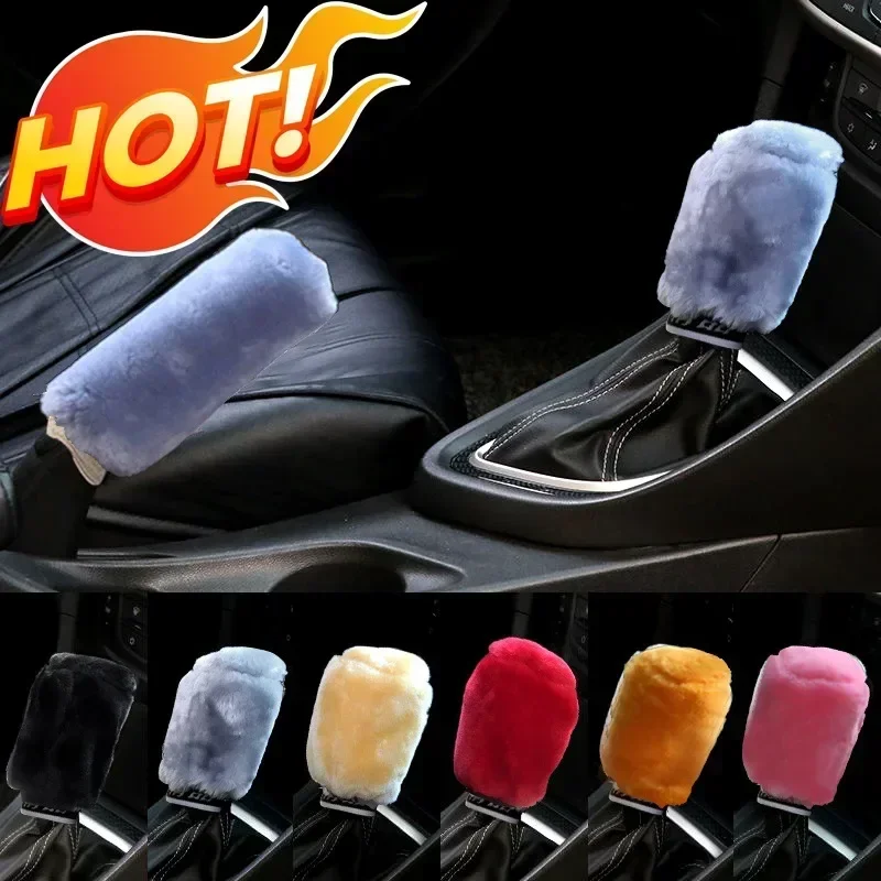 2Pcs Shift Knob Cover Handle Plush Sleeve Internal Shift Collar Soft and Warm Handbrake Car Handbrake Grip Cover in Winter