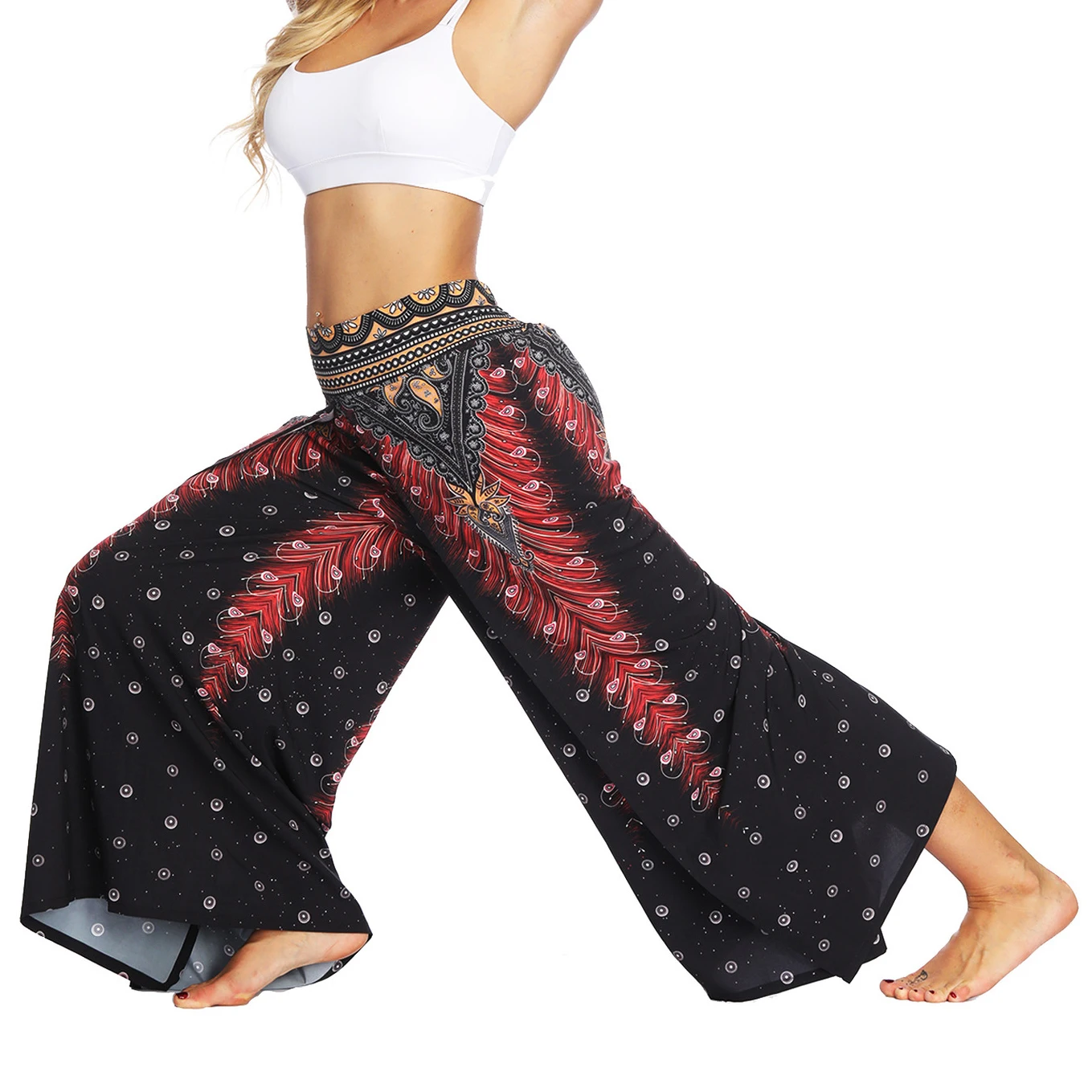 Women Soft Slit Leg Pants Harem Dance Beach Boho Baggy Yoga Pants Summer Loose Wide Leg Wrap
