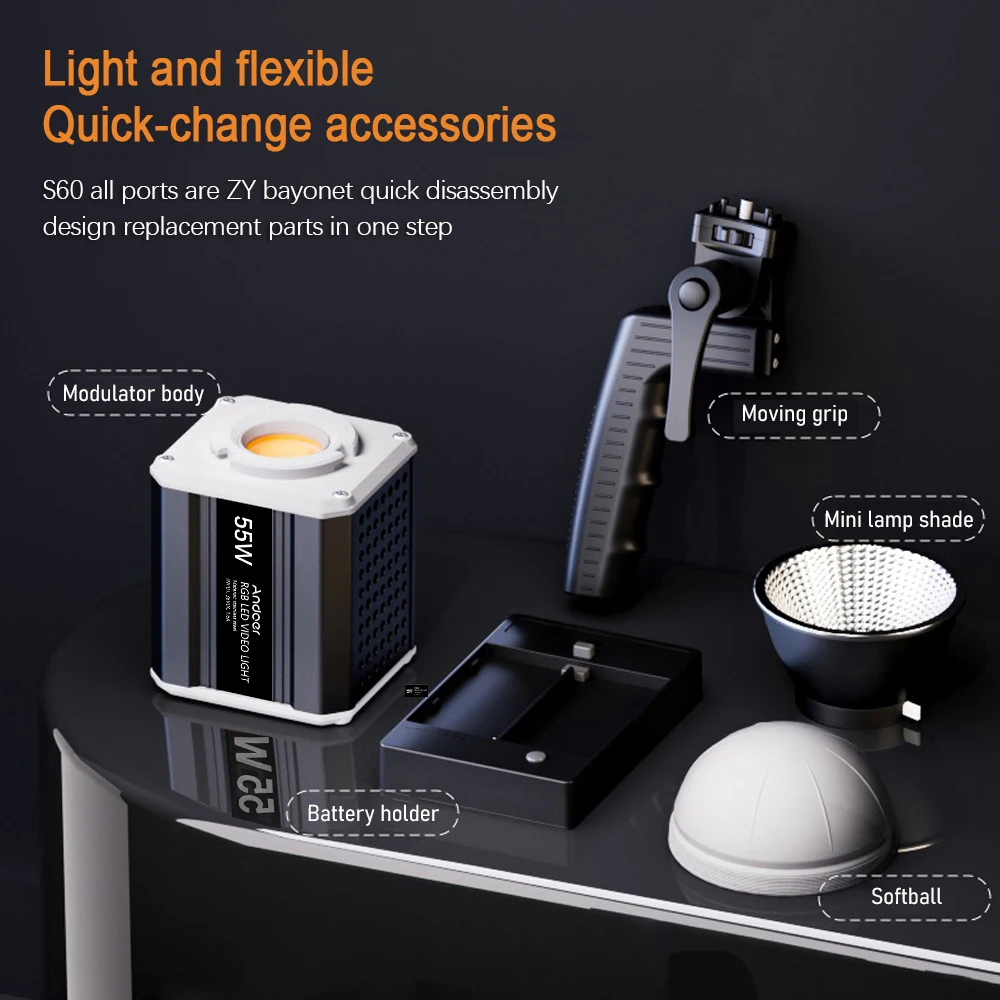 Andoer 핸드 헬드 RGB 비디오 라이트, 라이브 스트리밍 홈 스튜디오 사진 촬영용, COB 사진 필 라이트, 2800K-6800K LCD 스크린, 55W