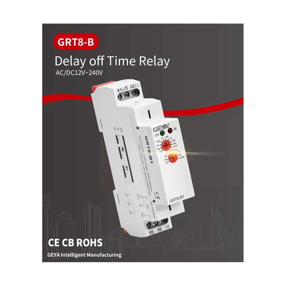 GEYA GRT8-B1 Off Delay Time Relay Timer Relay Electronic Type 16A, GRT8-B1 AC/DC12-240V