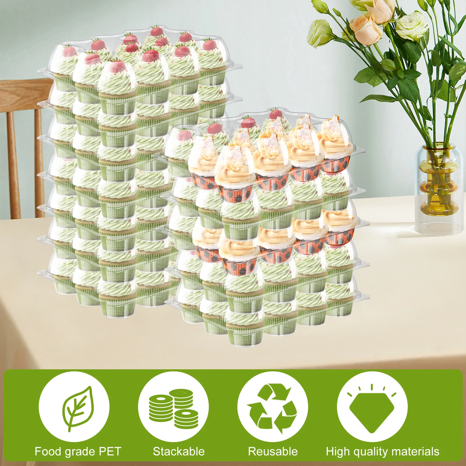 12/24Pcs 12-Hole Clear Plastic Cupcake Containers with Detachable Lids, Stackable Food-... - SKU CPCC1612 - UGI Packaging