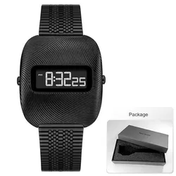Unisex Retro Design Waterproof Digital Watch with Stainless Steel Strap (Black - Box)