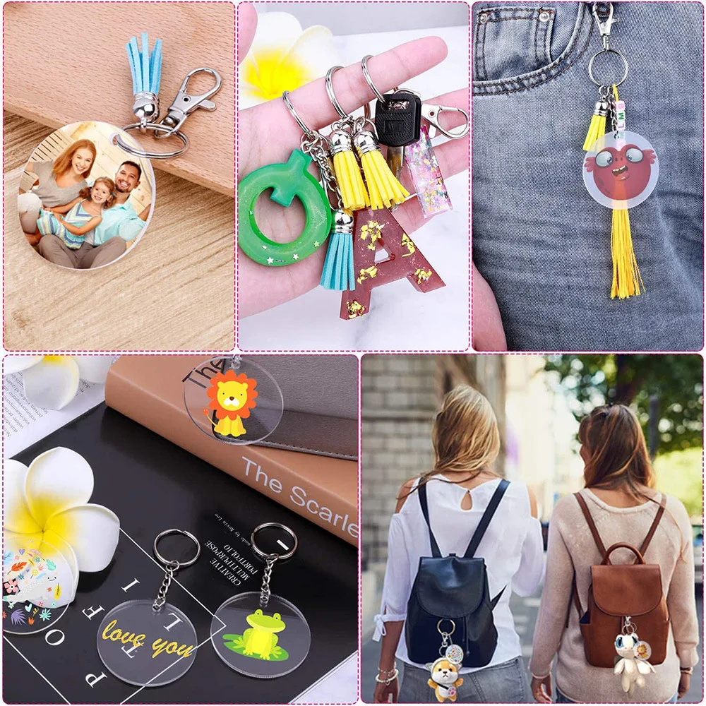 200pcs Acrylic Keychains Blanks with Tassels Bulk Key Chain Making Kit 50  Key Chain Rings DIY Keychain Craft Kit for Vinyl - AliExpress