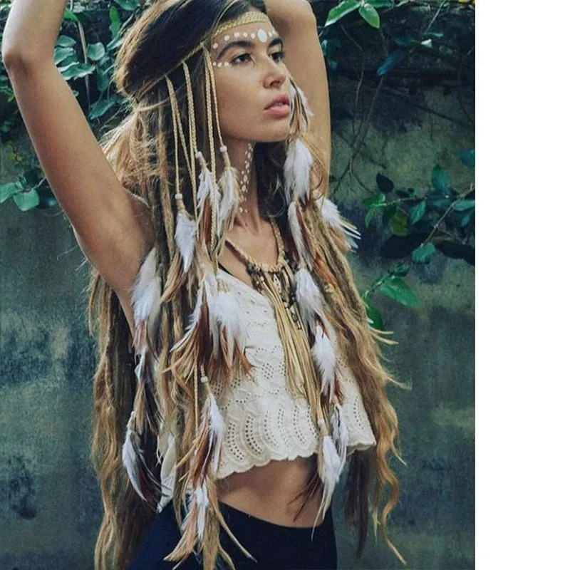 Bohemian Ethnic Dance Tribe Retro Style Feather Hair Band Vacation Headdress Female Performance monster tribe pc