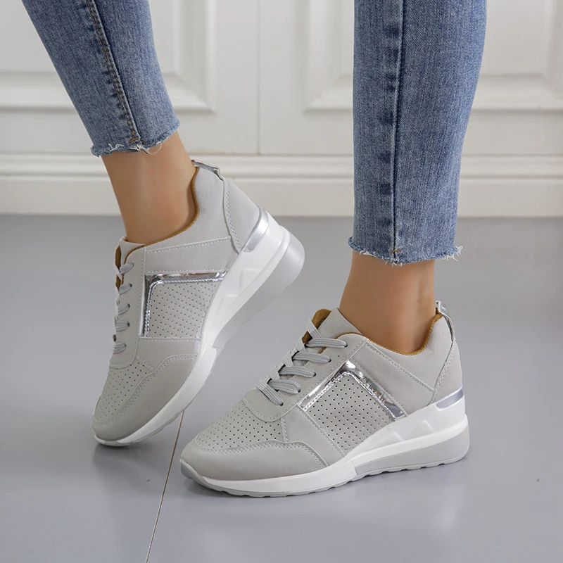 2023 New Women Chunky Sneakers Solid Color Platform Shoes Thick Bottom Zipper Women's Vulcanized Shoes Sneakers Zapatos De Mujer