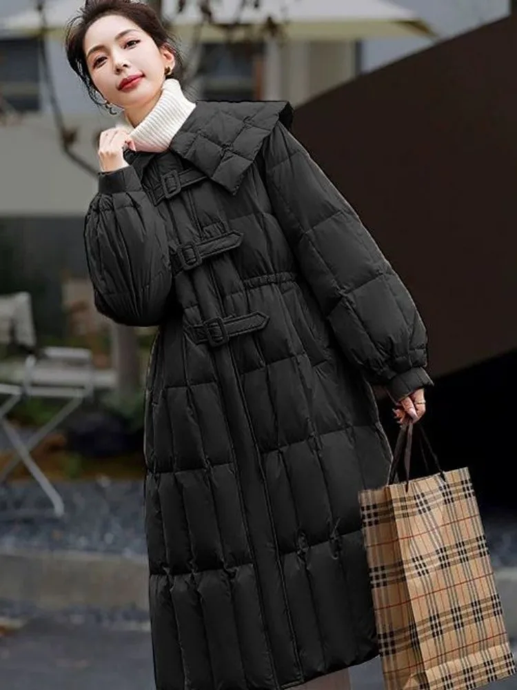 Baby Collar Down Jacket Women Winter Quilted Jacket Warm High End Chic Women's Clothing Button Long Sleeve Outerwear Pink Black
