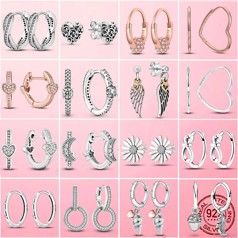 Earrings 925 Sterling Silver Daisy Leaf Drop Heart Hoop Moon Star Circle For Women Fashion Jewelry Gift hoop earrings drop earrings dangle earrings silver jewelry flower earrings