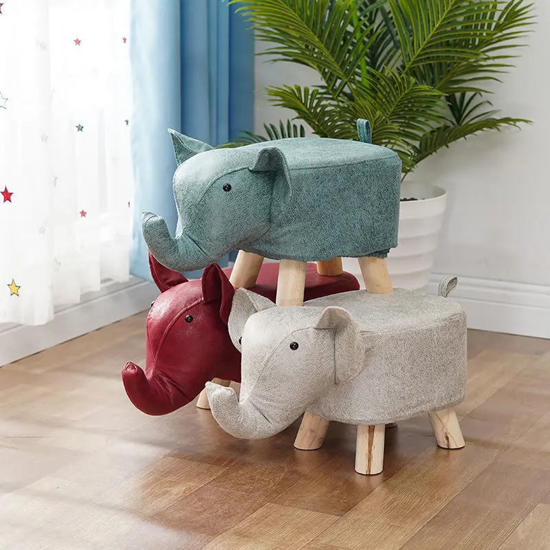 Pine stool eco-friendly cloth sponge filling small chair living room furniture animal style kids room non-slip cute step stool