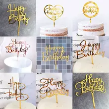 1Pcs Acrylic Round Sqaure Gold Rose Happy Birthday Cake Toppers For Kids Womens Mens Birthday Party Cake Decorations Baby Shower