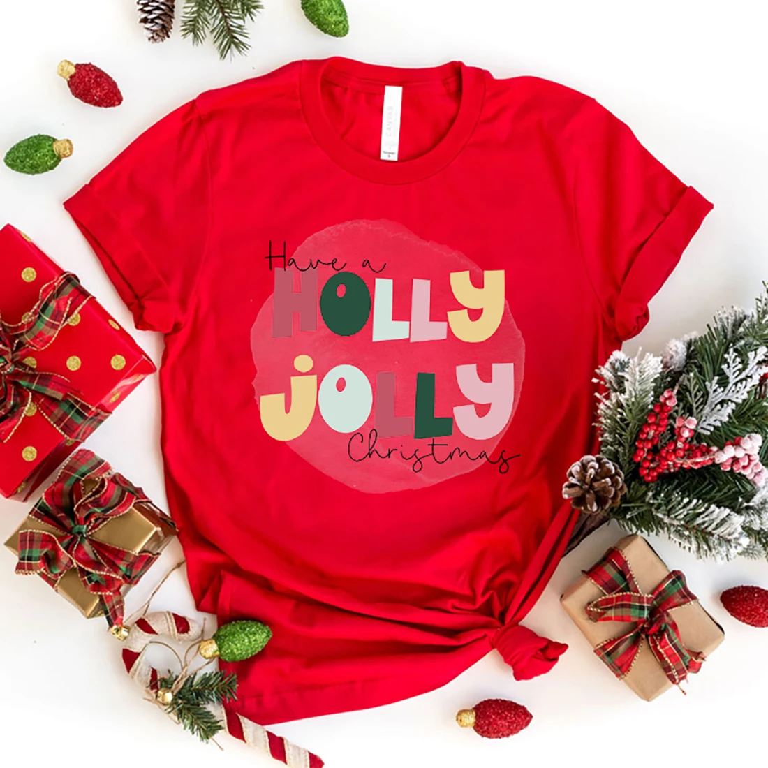 

Модные рождественские футболки с рисунком Холли Джелли, женская футболка в ретро стиле, футболка с рисунком Холли Джелли, Рождественская футболка