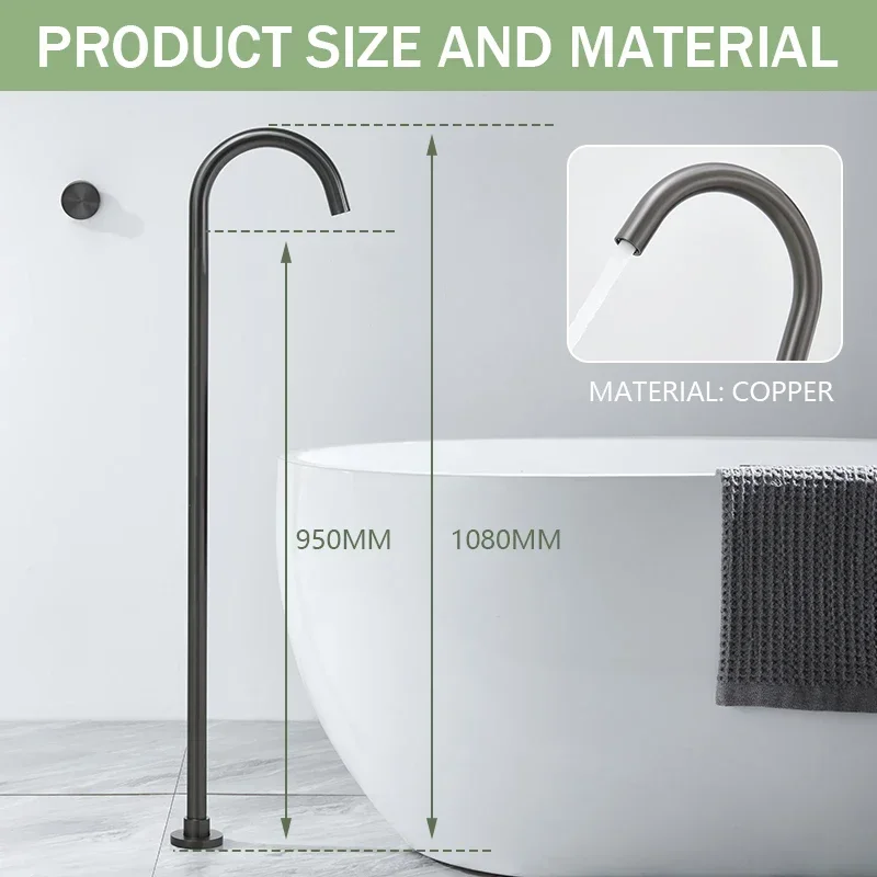 Floor Standing Bathtub Faucet Brass Body Hot Cold Mixer with Handle Rose Gold Independent Faucet Chrome Grey Black 5