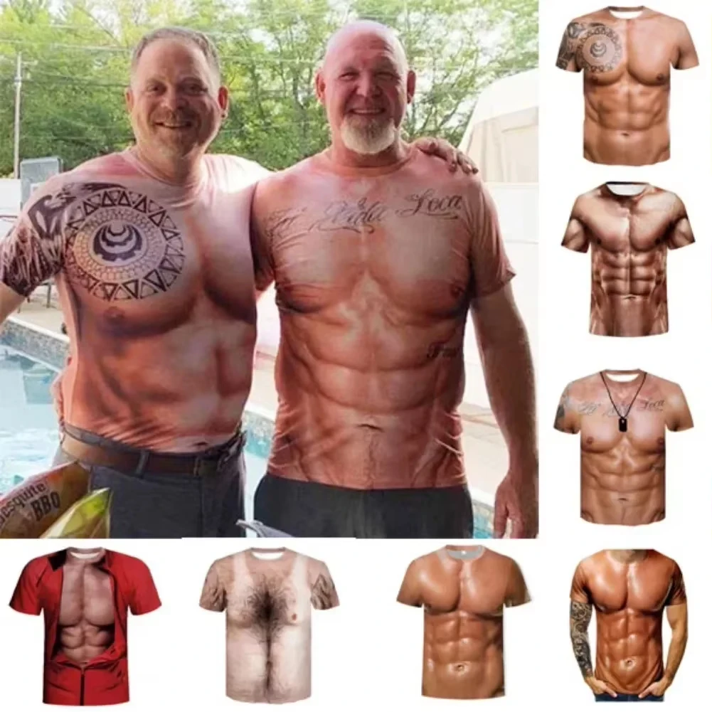 Muscle 3D T shirt Muscle Tattoo Print T shirt For Summer Beach Holiday Men Short Sleeve 3d Digital Printing Casual Tops
