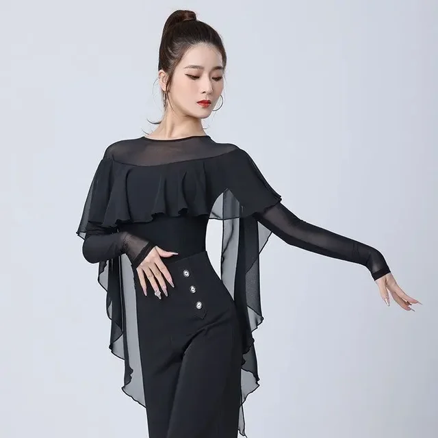 Haut de danse latine Sexy pour femmes, robes de soirée pour salle de bal, vêtements justaucorps, valse, Samba, Tango, chemisier, Costumes d'entraînement 1
