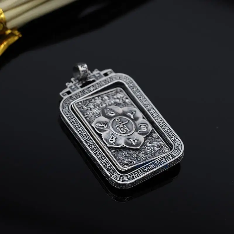 

S925 pure silver six words men women with celebrity pendant benmingnian necklace with flat rotation